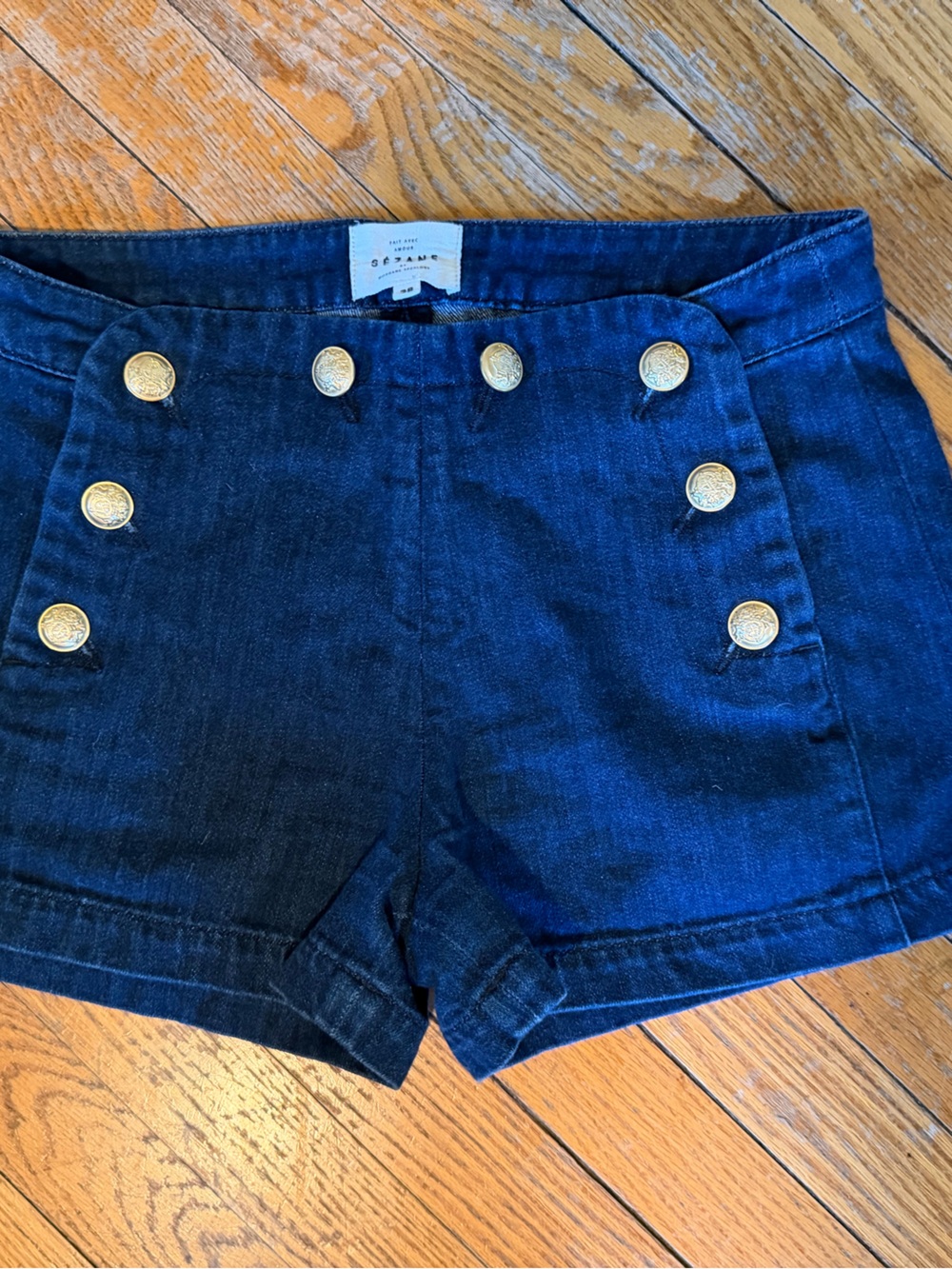 Sezane Dark Blue Button-Front Women’s Shorts
